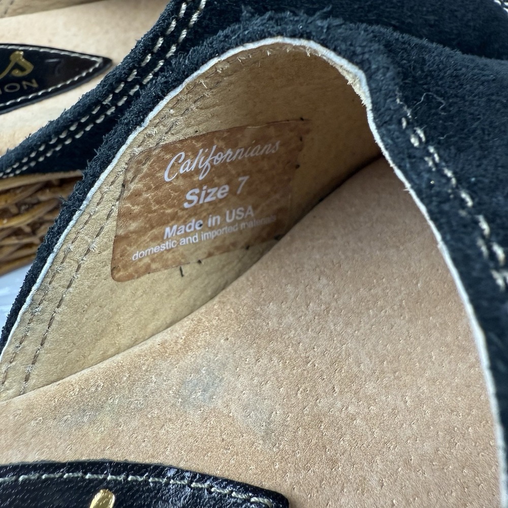 Californians USA handmade Margot Black Suede sandals Women's Size 7 - Picture 5 of 9